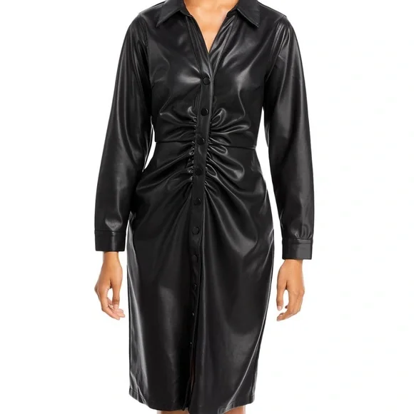 Lucy Paris | Dresses | Lucy Paris Rara Ruched Faux Leather Shirt Dress Xl |  Poshmark